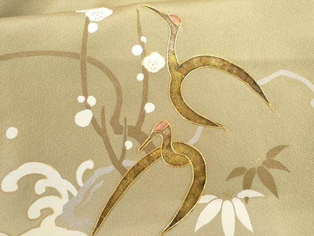 アンティーク レトロ 豪華 鶴に松竹梅 刺繍 金糸 金銀彩 袷 正絹 振袖 着物 平和屋着物○豪華色留袖 駒刺繍 松竹梅鶴文 暈し染め 金糸 金銀彩 正絹