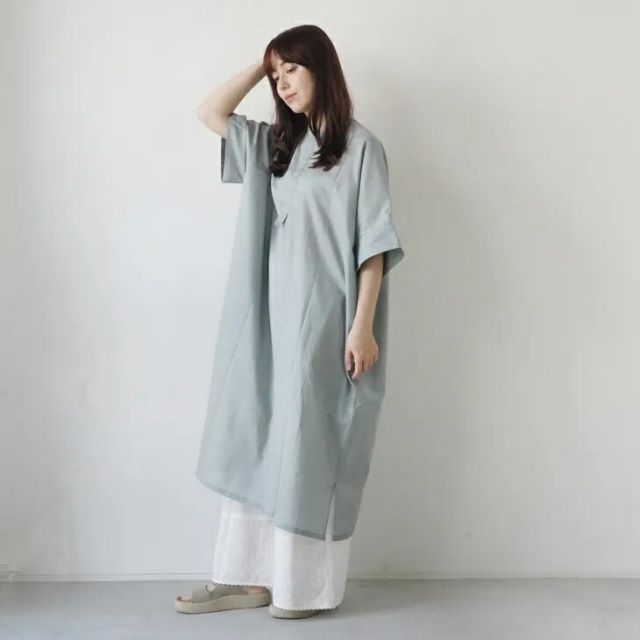 pub (ピューブ) | ボイルガーゼワンピース (ミントブルー) | レディース ワンピース ロングワンピース ボイルガーゼ 軽量 透け感 清涼感 コットン ナチュラル ミントブルー 春夏