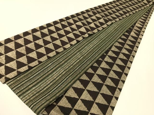 平和屋着物●両面　半幅帯　紬地　鱗文様　さが美扱い　正絹　逸品　CABG1794vp