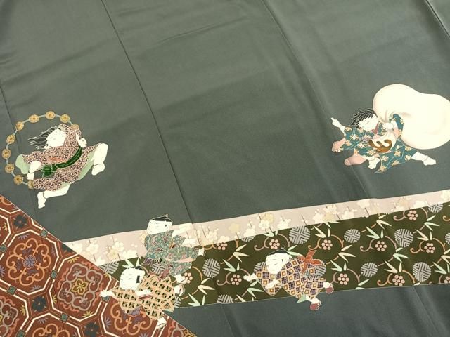 平和屋着物●豪華色留袖　友禅　風神雷神　金彩　正絹　逸品　AABI1566fy
