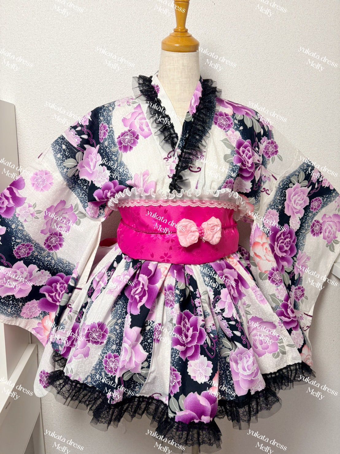 ゆめかわゴシック♡黒紫ローズ浴衣ドレス?