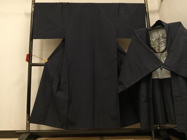 平和屋着物●男性　紬　アンサンブル　色無地　藍鉄色　正絹　逸品　AABI4879ph 42,250円