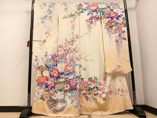 平和屋着物●豪華振袖 友禅 作家物 幸雄 枝花文 浜ちりめん 仮絵羽 逸品 未使用 AABI4901ph