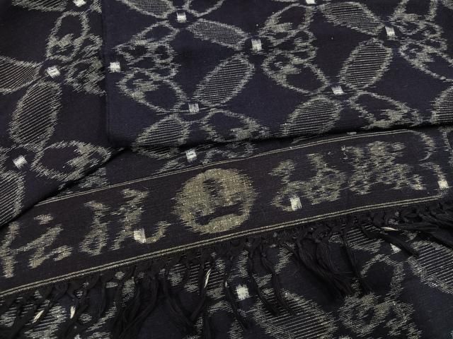 平和屋着物●久留米絣　単衣　伝統紬織　反端付き　綿　逸品　AABI4916ph