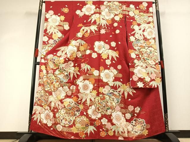 平和屋着物●豪華振袖　駒刺繍　舞花文　金彩　正絹　逸品　AABI1613fy