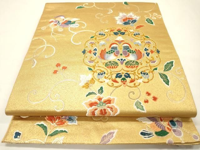 レディース 平和屋本店▽六通柄袋帯 唐織 洋花文 本金二重箔 正絹 逸品