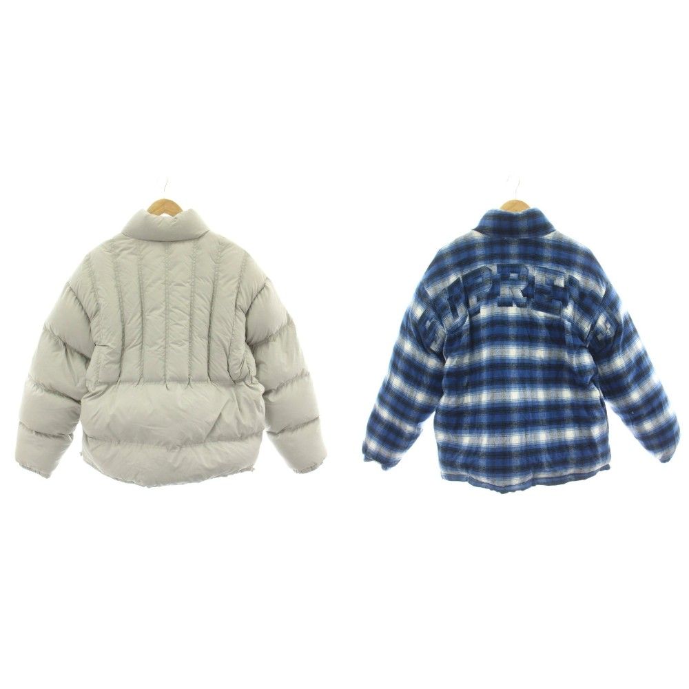 シュプリーム SUPREME リバーシブル ダウンジャケット ロゴ チェック L