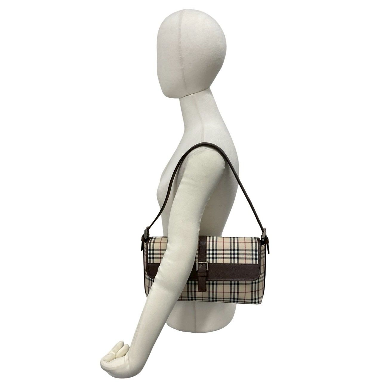 未使用保管品 BURBERRY バーバリー ノバチェック 柄 キャンバス レザー 