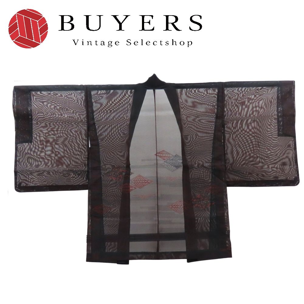 【中古】 羽織 紗 化学繊維 ブラック レッド 夏物 菱に半菊 お洒落 和装 呉服 和服 きもの レディース 女性