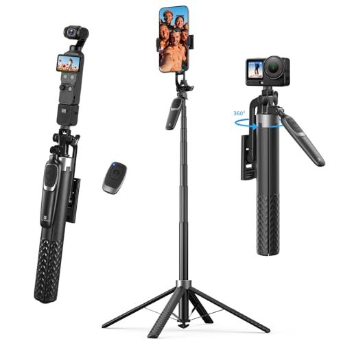 K&F CONCEPT 177cm Selfie Stick Smartphone 4 Legs with Gimbal Handle to Prevent Image Stabilization Model Selfie Stick Tripod 4 Axis 360 Degree Rotation Remote Control with 1/4 Screw One Touch Opening and Closing Stick for Travel Shooting Vlog Content Creation iPhone Androy