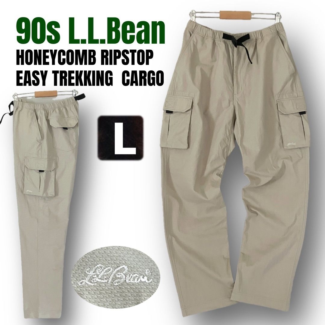 【希少90s 】L.L.Bean /エルエルビーン★ハニカムリップストップ★イージートレッキングカーゴパンツ★ナイロン/コットン★ベージュ★メンズL #2605M077