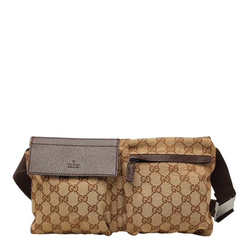 グッチ GGキャンバス ボディバッグ ウエストバッグ 28566 ベージュ ブラウン キャンバス レザー レディース GUCCI【1-0268867】