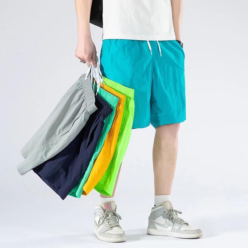 Men's shorts, cool to the touch, quick-drying sea pants, half pants, elastic waist, plain sportswear, ice silk swimwear, surf pants, easy pants, loose, cool, summer, thin, cool bottoms, stylish