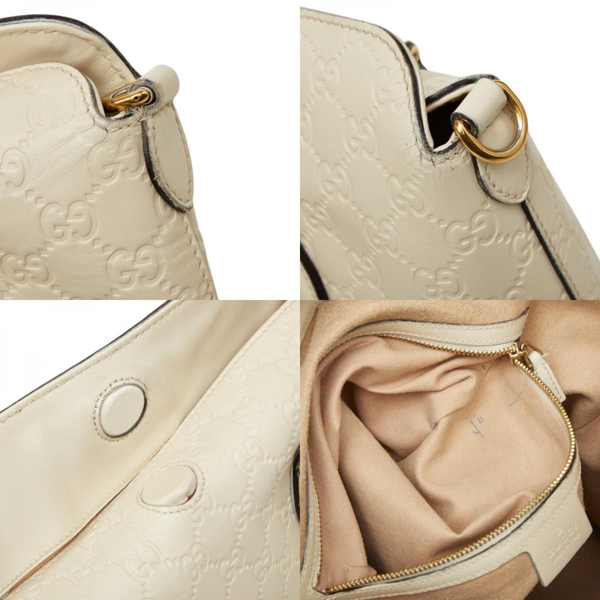 GUCCI グッチGG柄型押しハンドバッグシマラインレザーオフホワイト