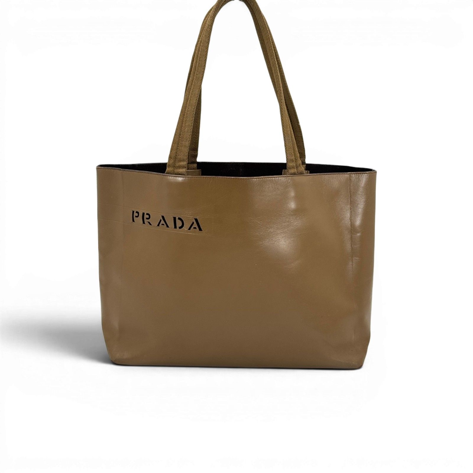 PRADA ヴィンテージ カッティングロゴ ブラウン レザー トート 