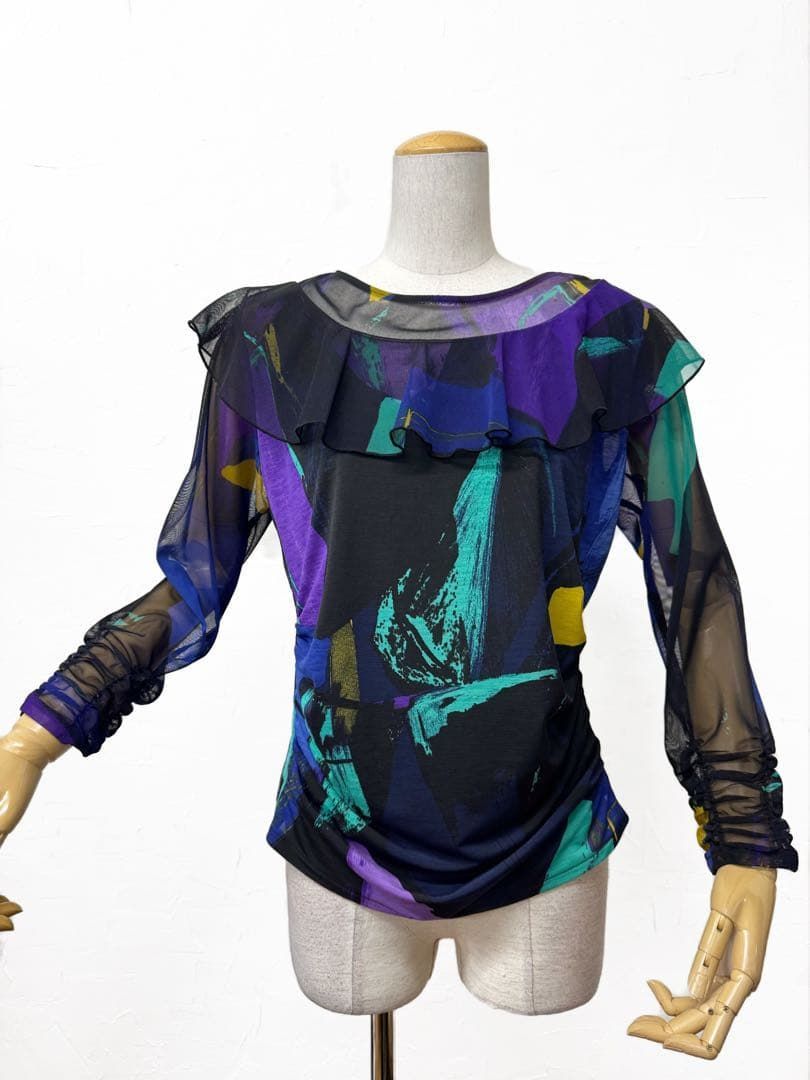 【LLサイズ】新品　JOAN社交ダンスカットソー フリル パープル系ｊ12109