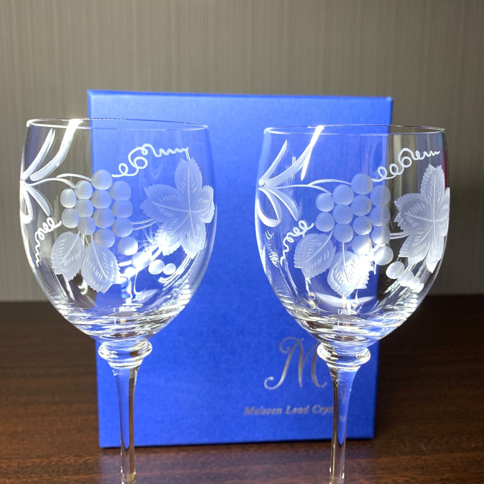 F113 未使用 Meissen マイセン ワイングラス ペア 葡萄柄 箱付き 食器 