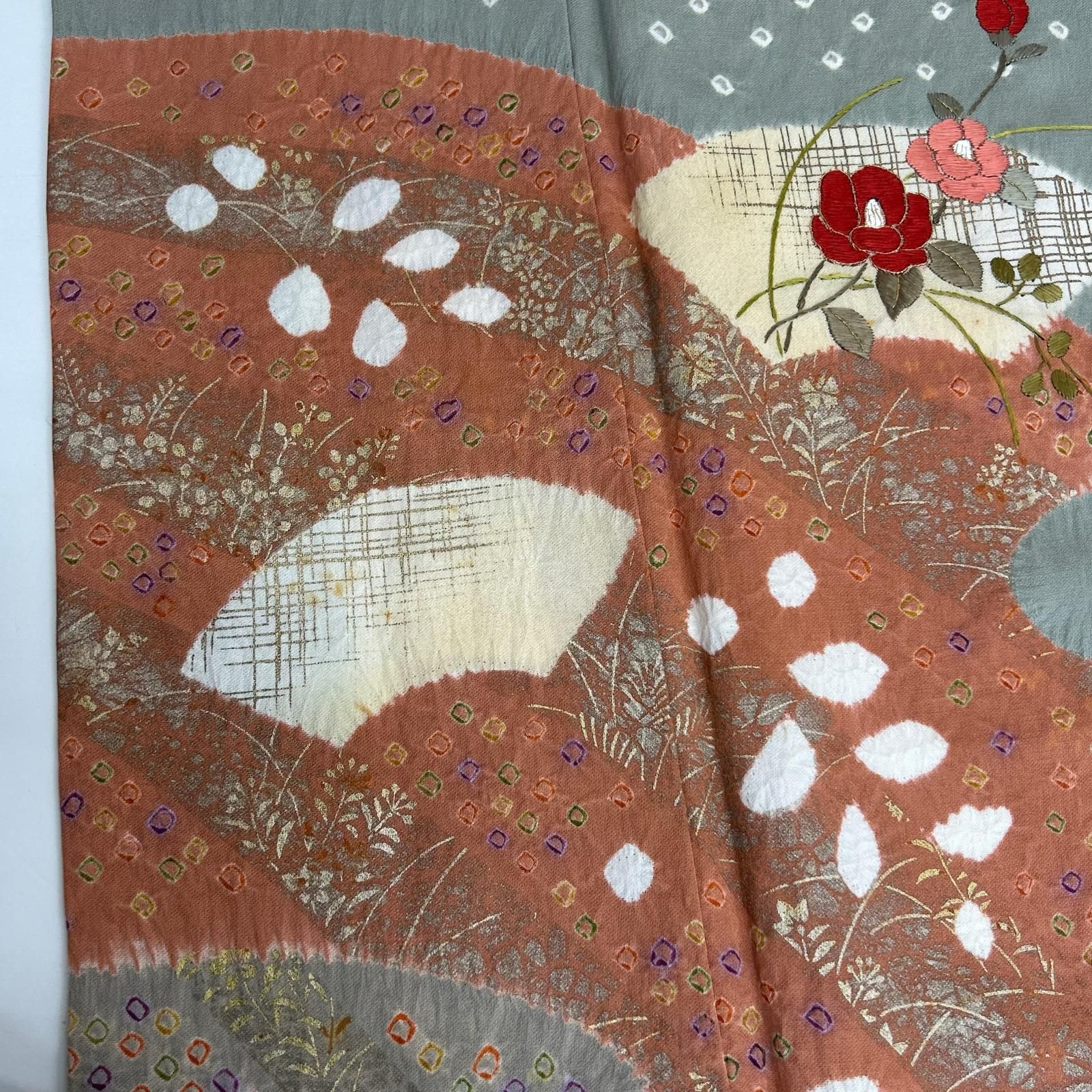 付下げ 正絹 上品な加工 花柄 刺繍 紋無し 袷 着物 MK-8285 - メルカリ