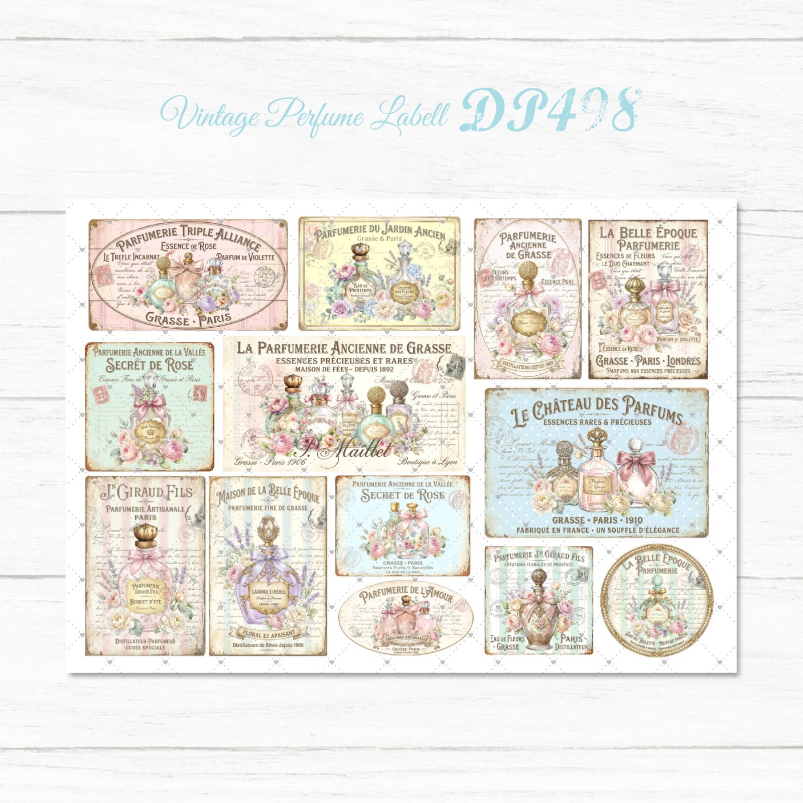 DP498】デザインペーパー ビンテージ 香水 ラベル コラージュシート