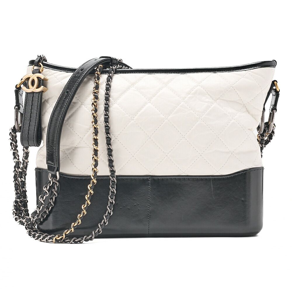 CHANEL シャネル ヴィンテージカーフ ガブリエル ドゥ シャネル チェーンショルダー ホワイト×ブラック ゴールド×シルバー金具 レディース【中古】【送料無料】