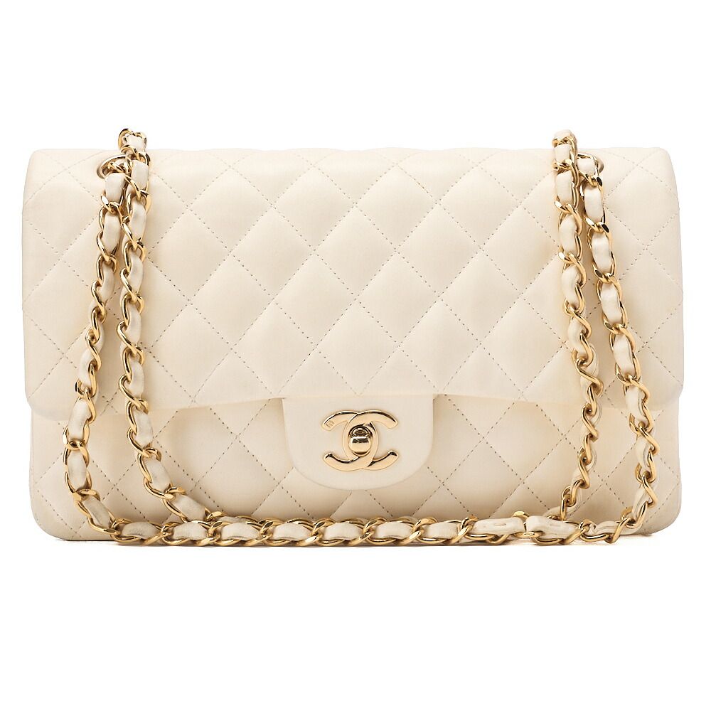 CHANEL シャネル ラムスキン マトラッセ 25cm ダブルフラップ チェーンショルダー アイボリー ゴールド金具 レディースバッグ ブランド【中古】【送料無料】