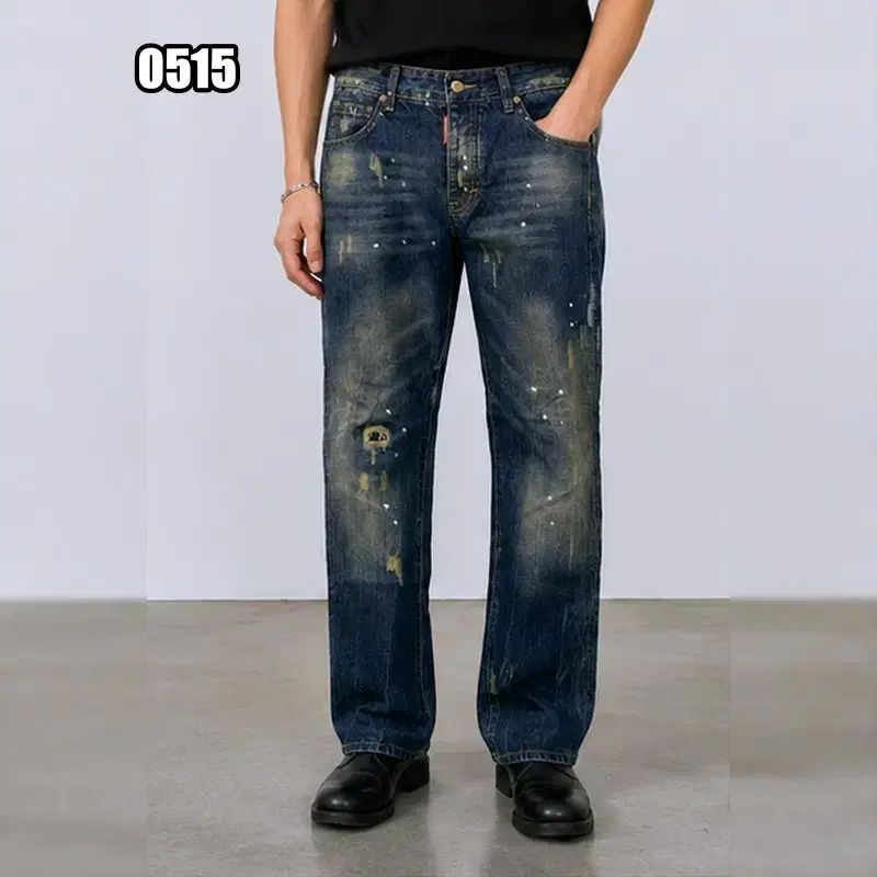 48) DSQUARED2 ペイント スプラッター ダメージ デザインテープ デニム パンツ