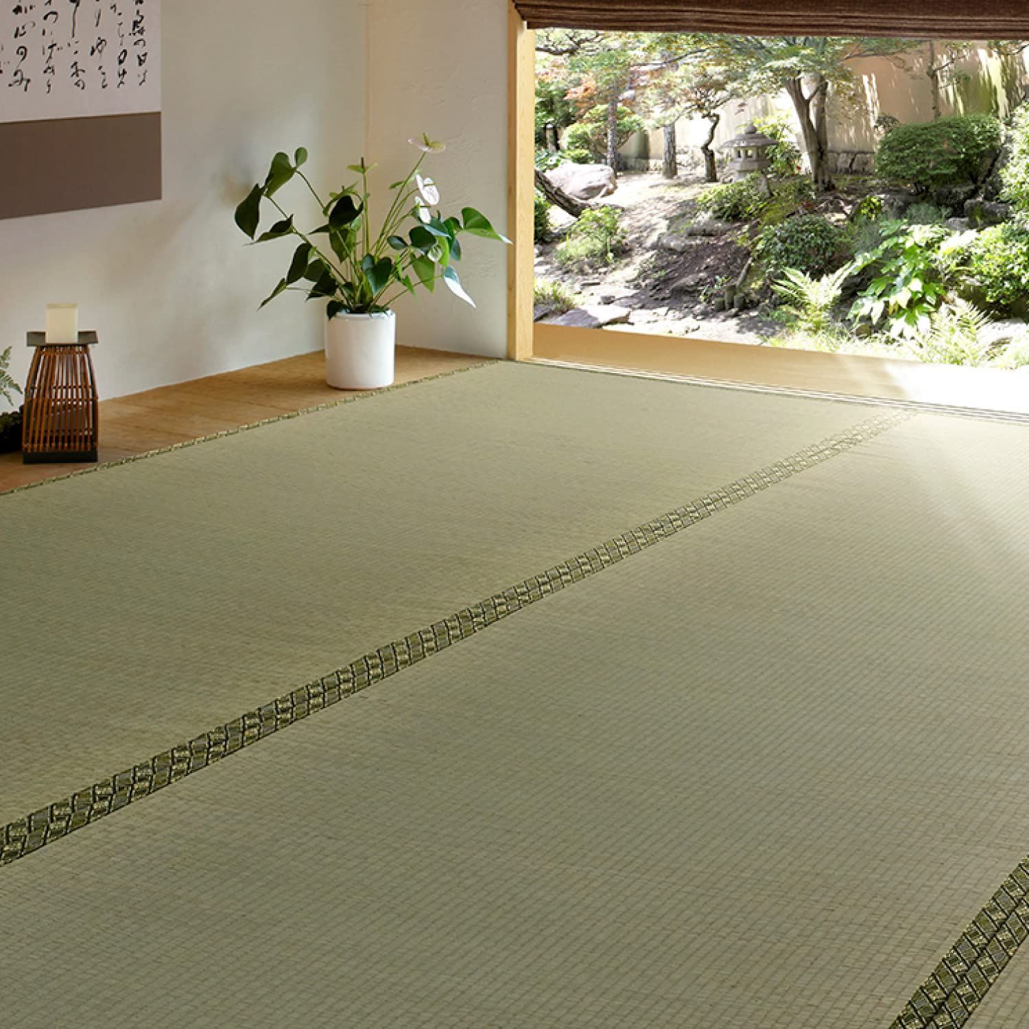 新品 萩原 い草 上敷き カーペット グリーン 36間3畳 双目織 撥水加工 「備前」 158008530