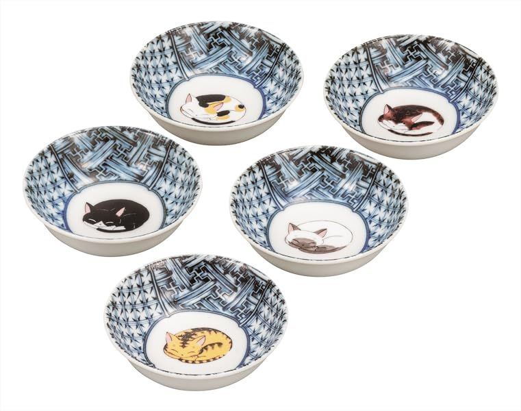 新品 九谷焼いわたや 3号小鉢揃･眠り猫 K9-195