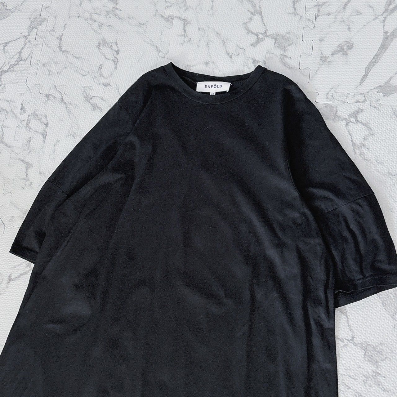 美品　ENFOLD 黒 変形　半袖 ワンピース 38 ENFOLD エンフォルド 半袖 変形 コクーンシルエット ロングワンピース