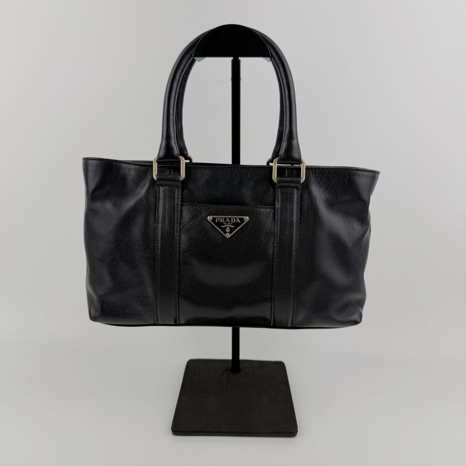 中古】PRADA プラダ ハンドバッグ ブラック レザー ヴィンテージ