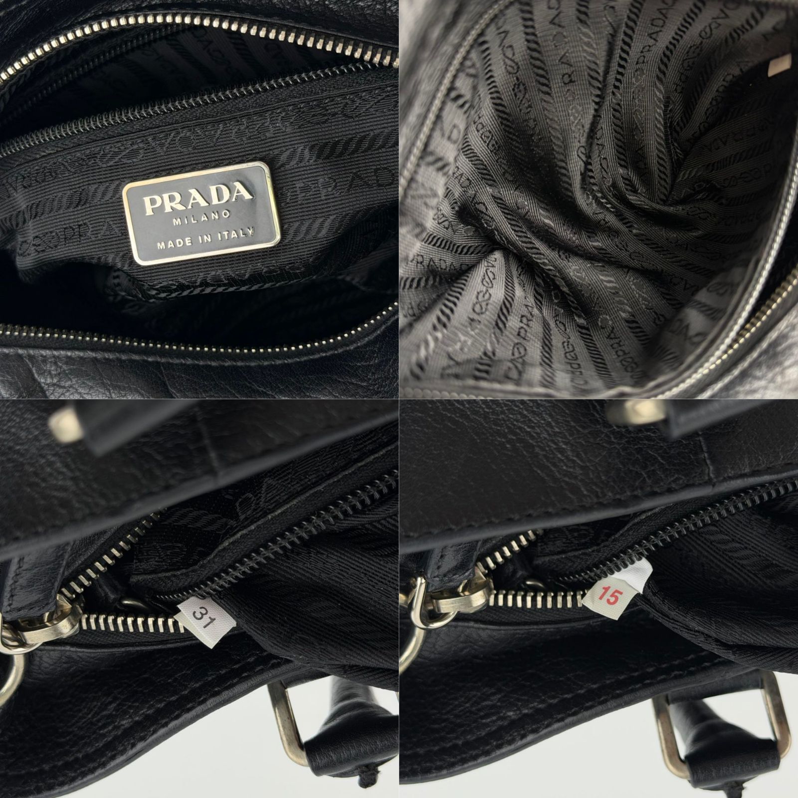 中古】PRADA プラダ ハンドバッグ ブラック レザー ヴィンテージ 