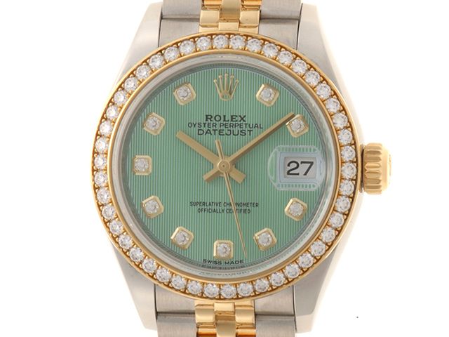 ROLEX ロレックス ギャラ有 デイトジャスト 279383RBR ステンレス/K18イエローゴールド ミントグリーン10PD ダイヤベゼル レディース 自動巻き【中古】432【2148104035462】 1,131,092円