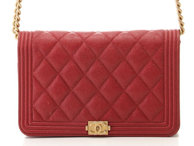 CHANEL シャネル バッグ ボーイシャネル マトラッセ チェーンウォレット レッド/GP キャビアスキ ﾊﾞｯｸﾞ ウォレットチェーン キャビアスキン レッド レディース【中古】