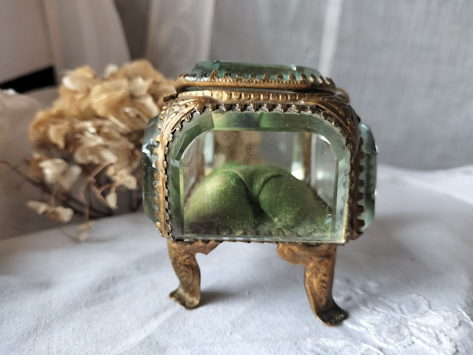 フランス アンティーク クリスタル 5面 ジュエリーケース 1900年 美品