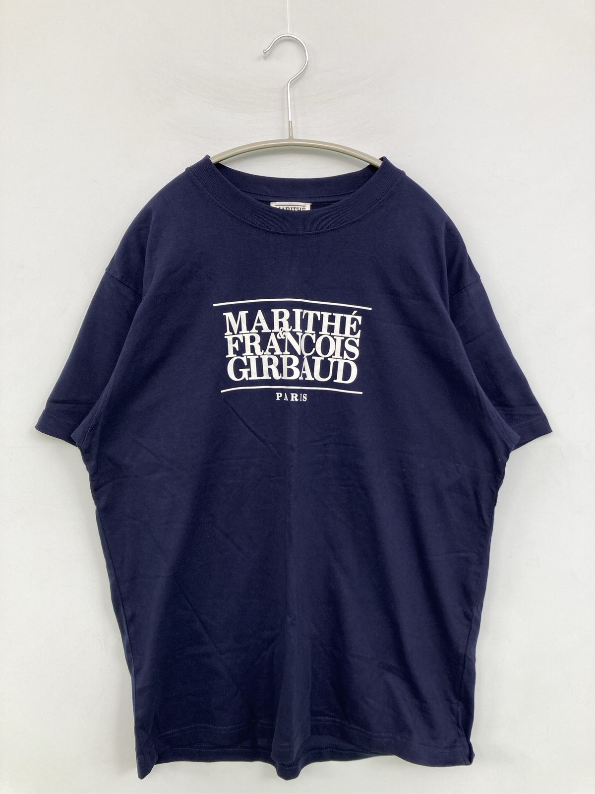 MARITHE FRANCOIS GIRBAUD マリテフランソワジルボー Tシャツ/カットソー M ネイビー 前面プリント ブランドロゴ ミドル丈 半袖 クルーネック(丸首) レディース