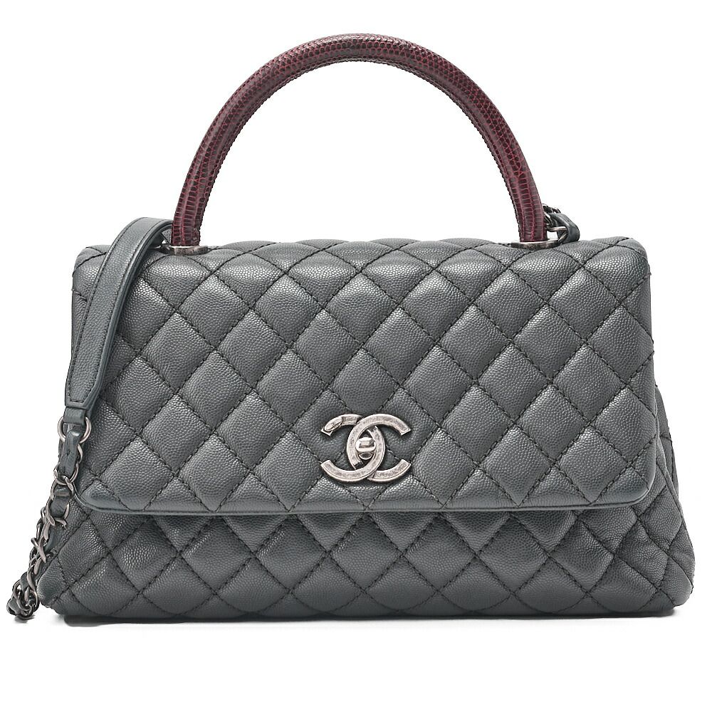 CHANEL シャネル ショルダーバッグ マトラッセ ココハンドル29 S 2WAYハンドバッグ キャビアスキン×リザード グレー×ボルドー シルバー金具 レディースバッグ　ブランド【中古】【送料無料】