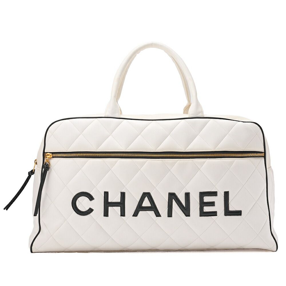 CHANEL シャネル ハンドバッグ ボストンバッグ カーフスキン マトラッセ スポーツライン ロゴ 白×黒（ゴールド金具） レディース バッグ 【中古】【送料無料】