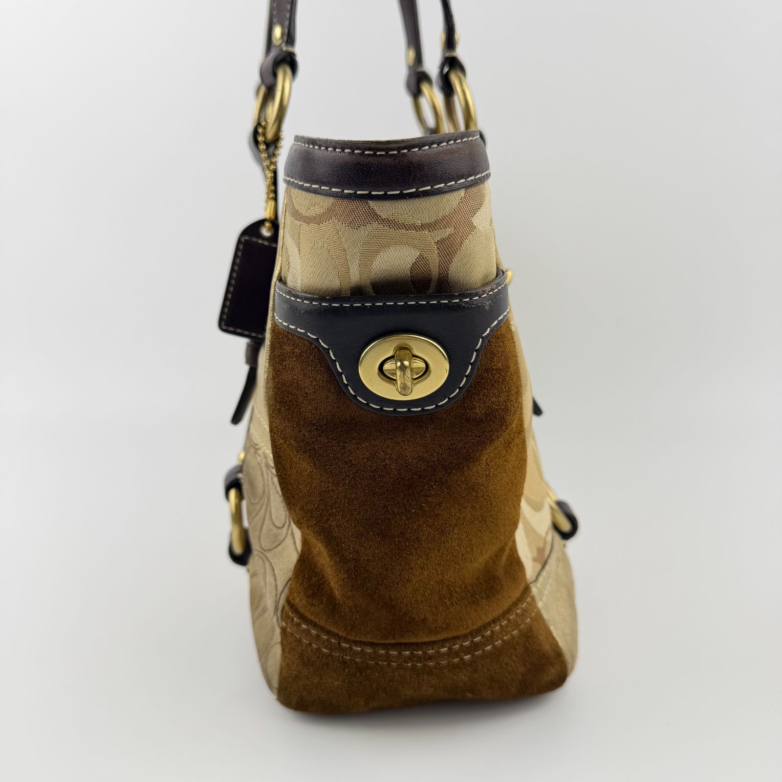 中古】COACH コーチ トートバッグ ベージュ キャンバス スエード 