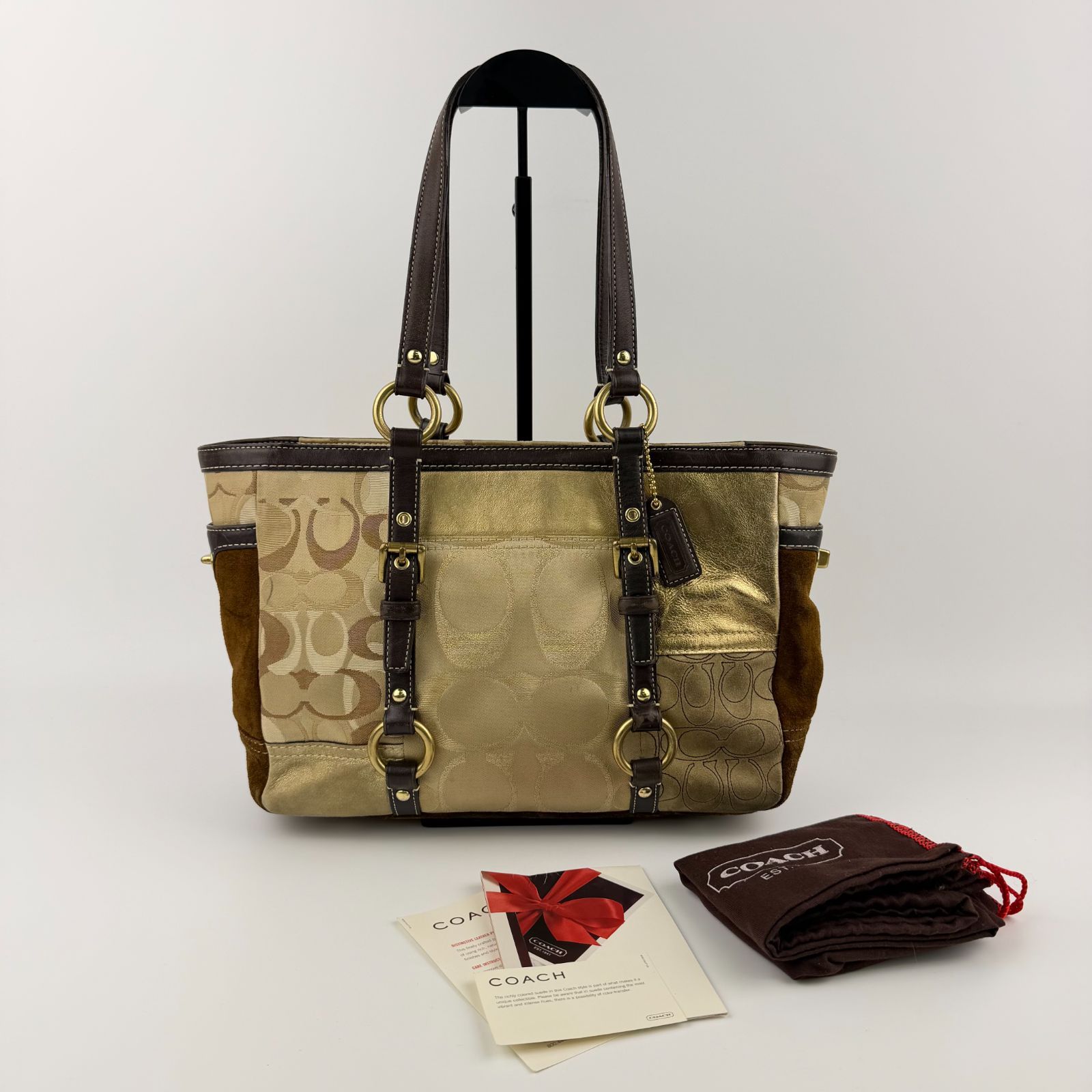 中古】COACH コーチ トートバッグ ベージュ キャンバス スエード 