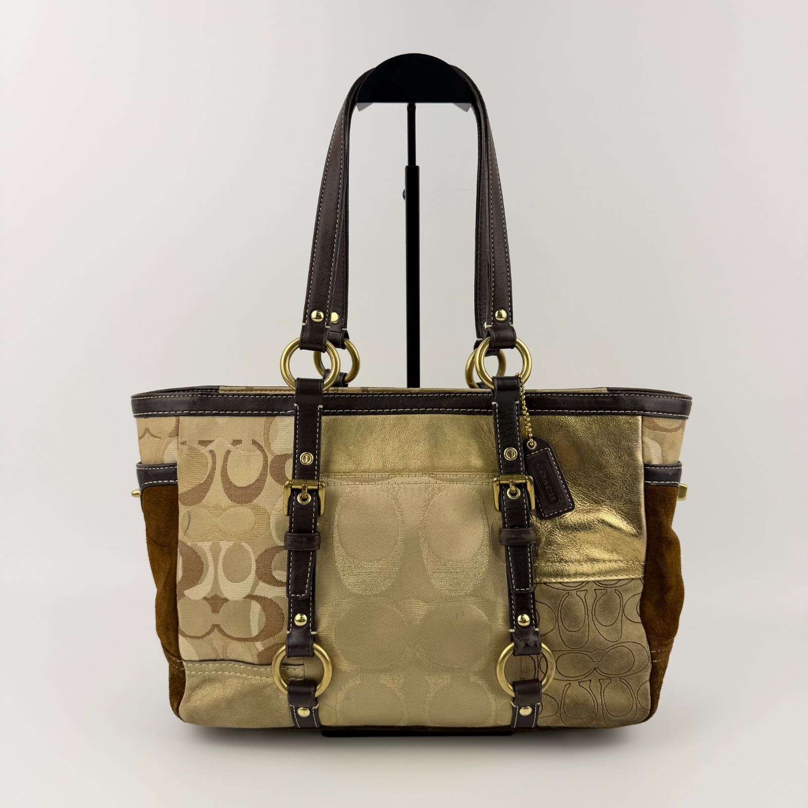 中古】COACH コーチ トートバッグ ベージュ キャンバス スエード 
