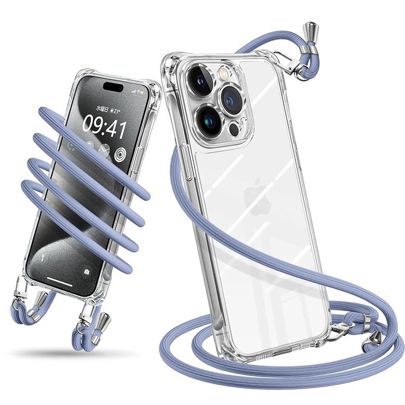iPhone 15 Pro Max Case Shoulder Clear Smartphone Case iPhone 15 ProMax Cover Shoulder Crossbody Strap Case Shockproof Transparent TPU Thin Lightweight Cell Phone Case with Straps, Crossbody Strap, Adjustable Neck Strap