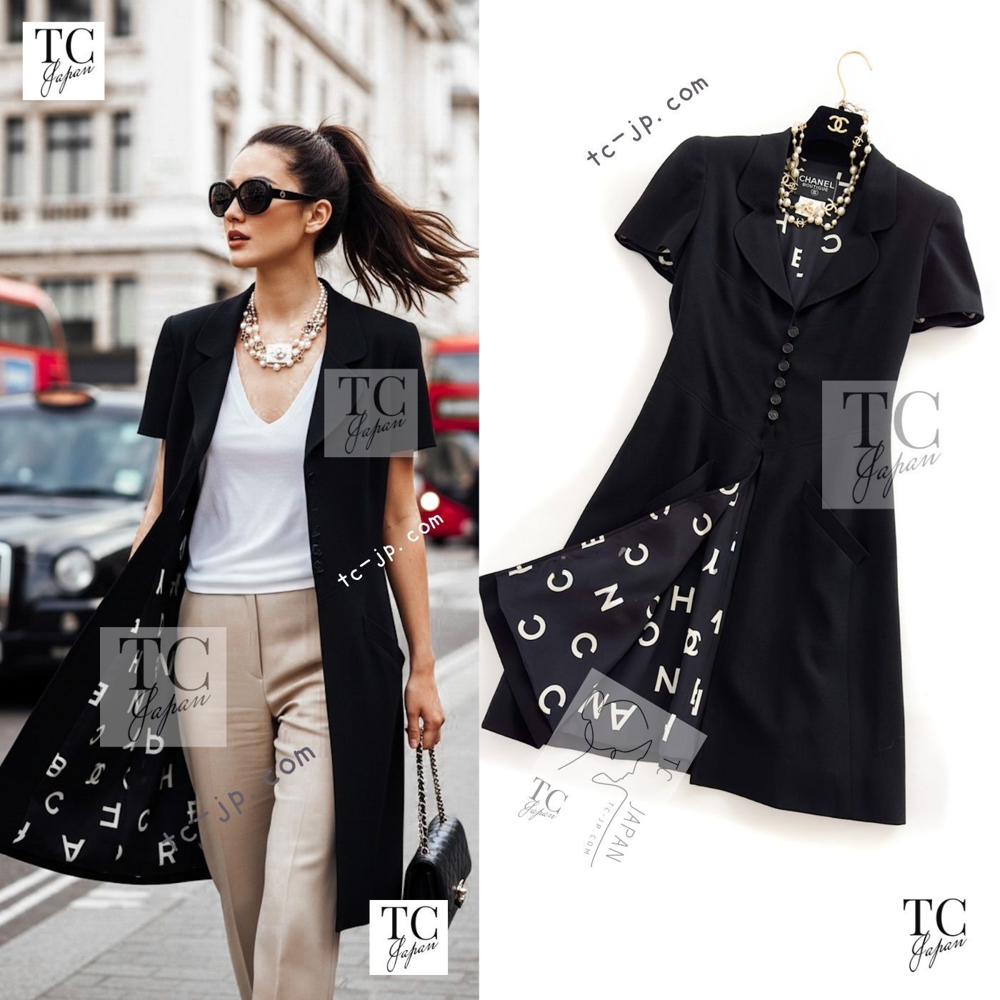 シャネル ヴィンテージ コート CHANEL ブラック シルク CCロゴ