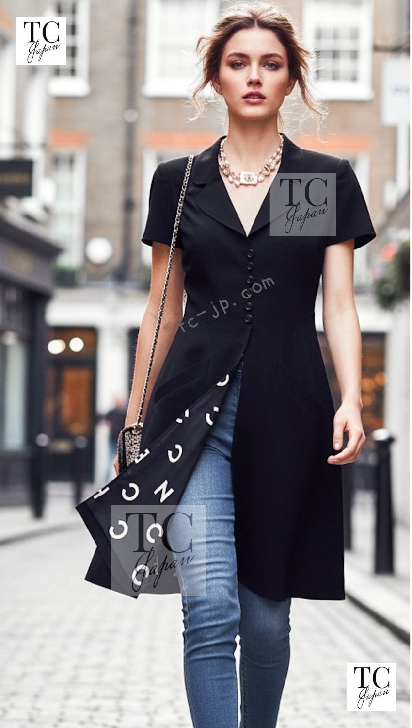 シャネル ヴィンテージ コート CHANEL ブラック シルク CCロゴ