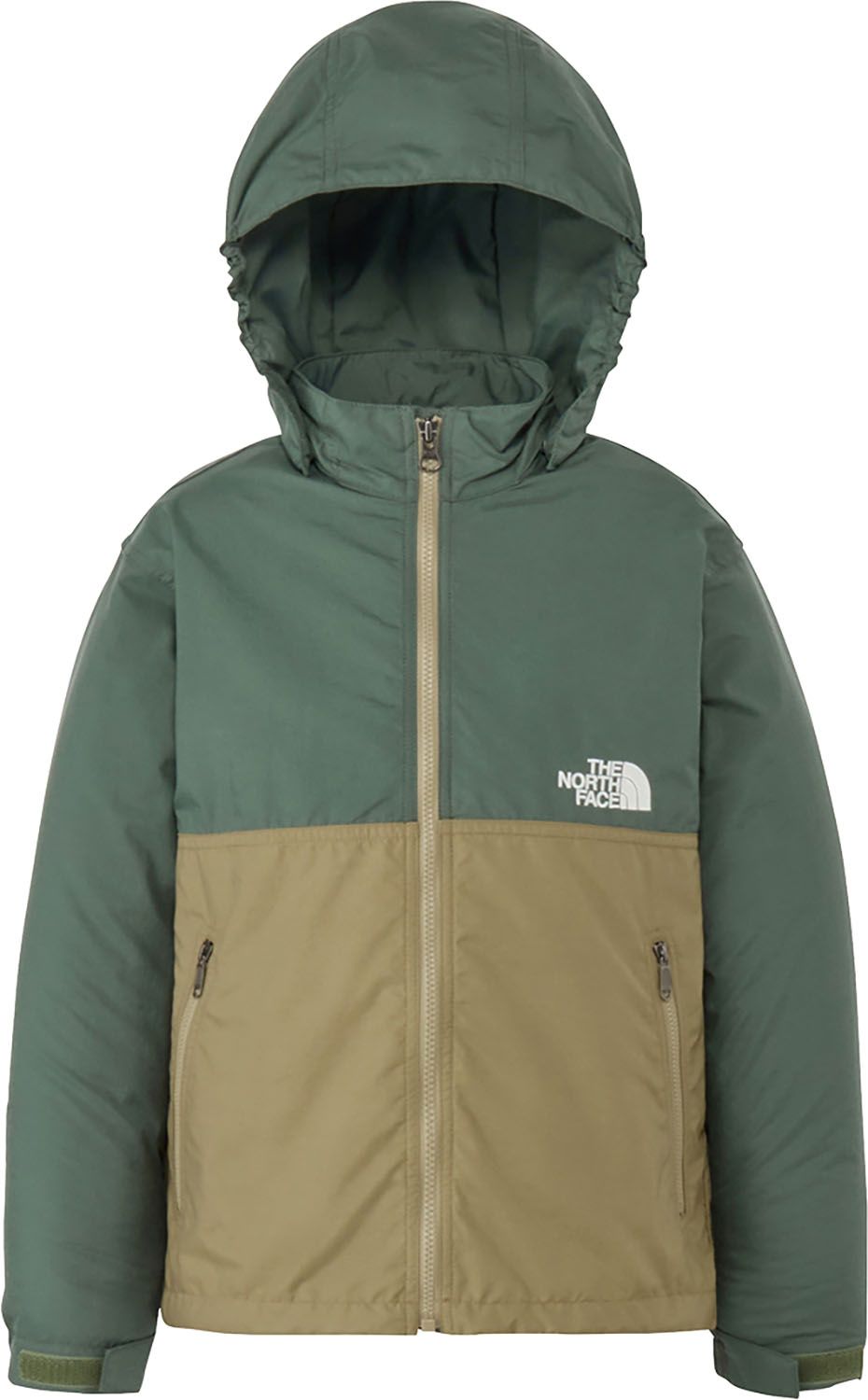 ザ・ノース・フェイス THE NORTH FACE アウトドア コンパクトジャケット Compact Jacket キッズ ジュニア 子供 ウィンドブレーカー アウター 上着 フード取り外し可能 普段使い 外遊び 記名ラベル GI ダックグリーン×クラシッ