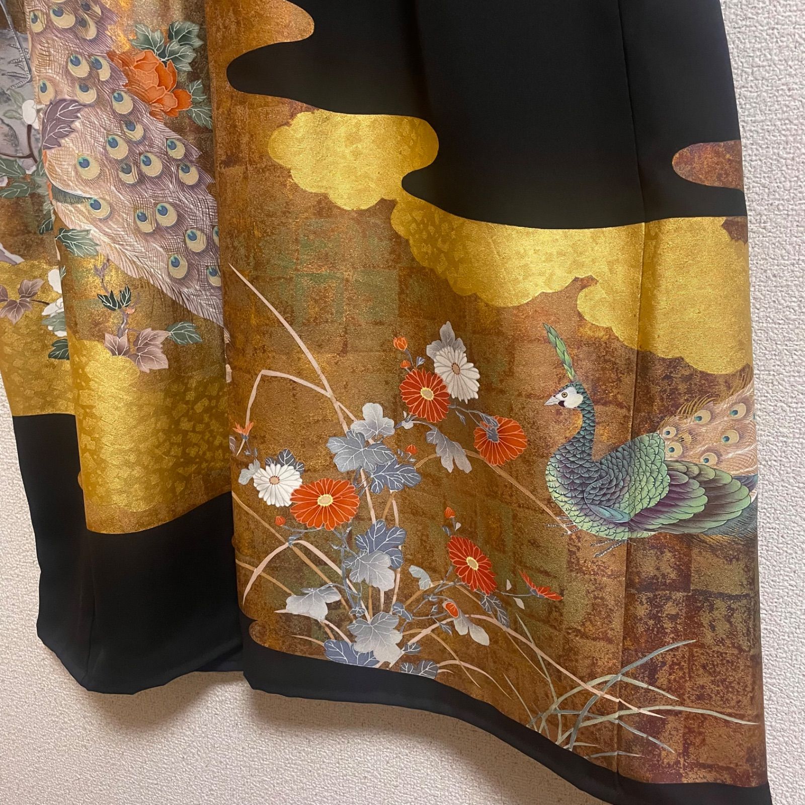 一点物 着物リメイク ロングワンピース ドレス 黒留袖 正絹 作家物