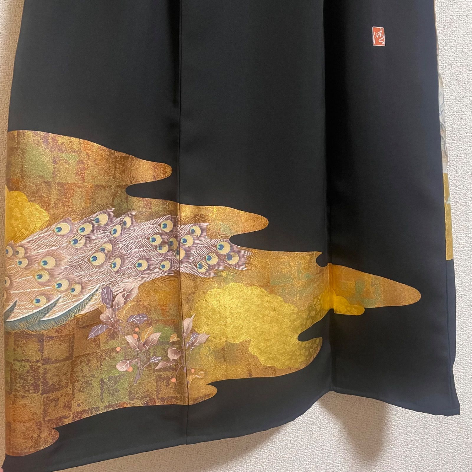 一点物 着物リメイク ロングワンピース ドレス 黒留袖 正絹 作家物