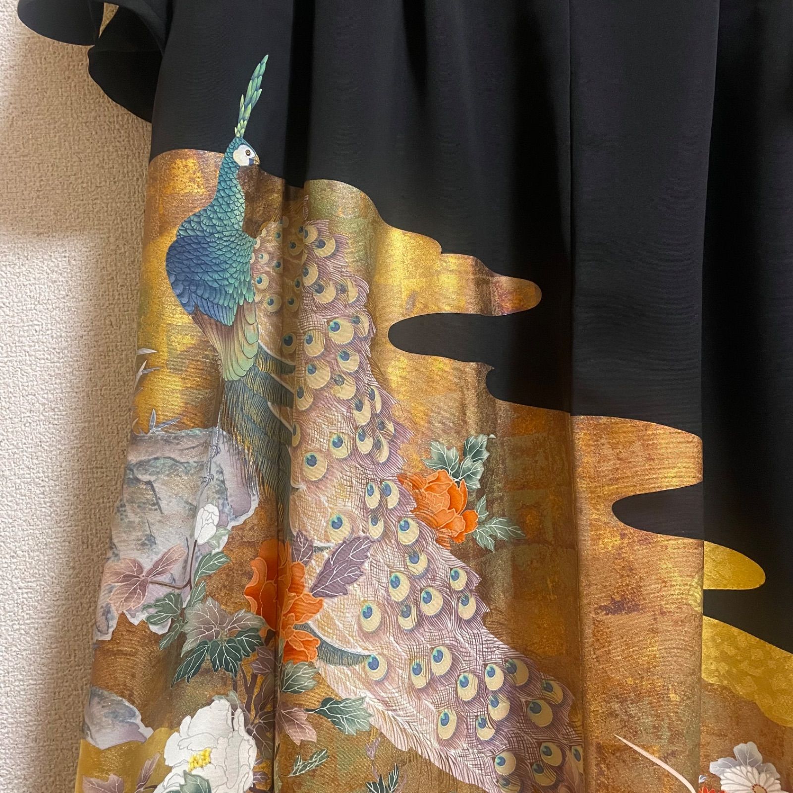 一点物 着物リメイク ロングワンピース ドレス 黒留袖 正絹 作家物
