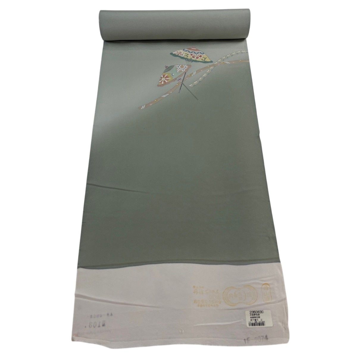 反物 秀品 付下げ 傘 蔓帯 金彩 薄緑 正絹 【中古】