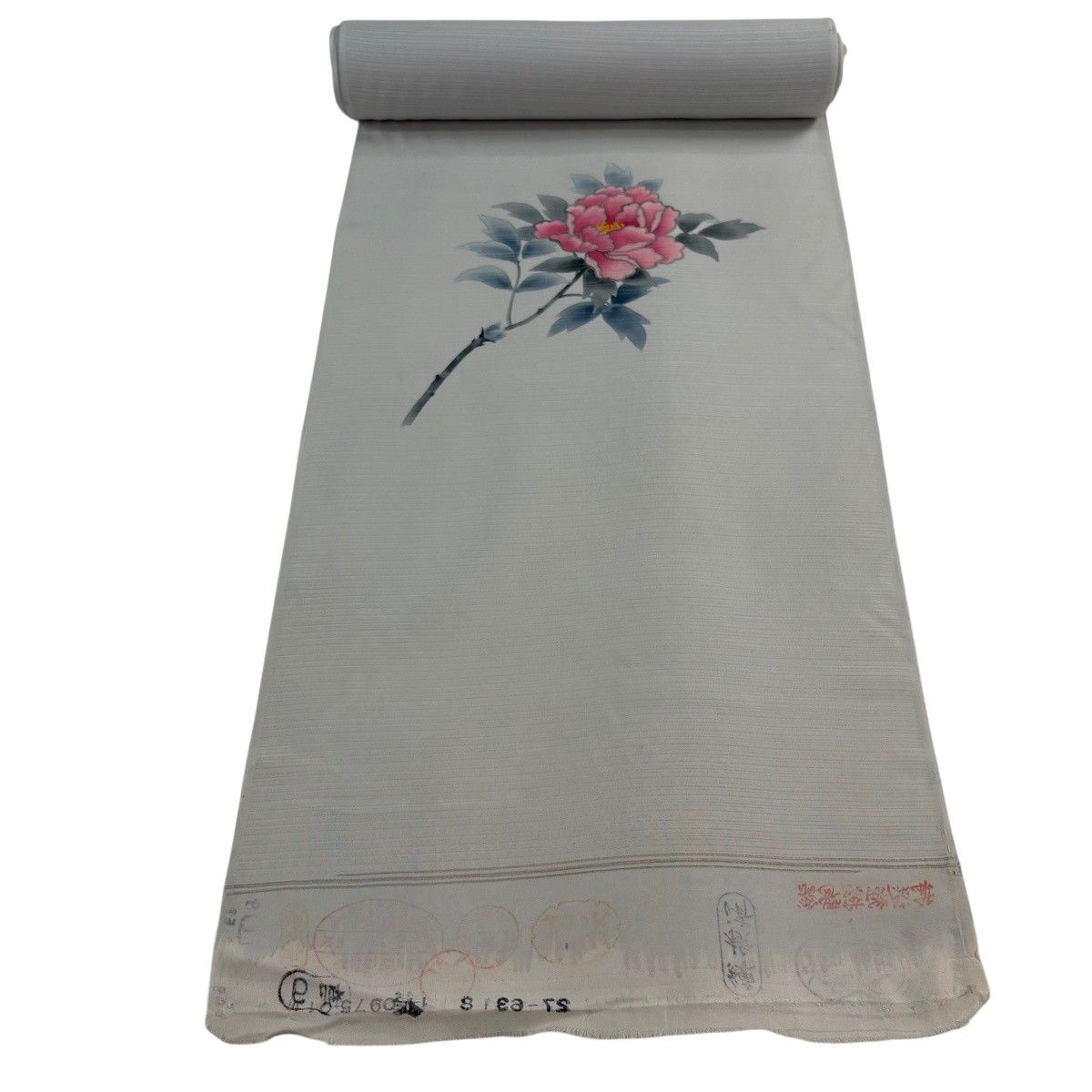 反物 秀品 付下げ 夏物 絽 牡丹 草花 ぼかし 灰白 正絹 【中古】