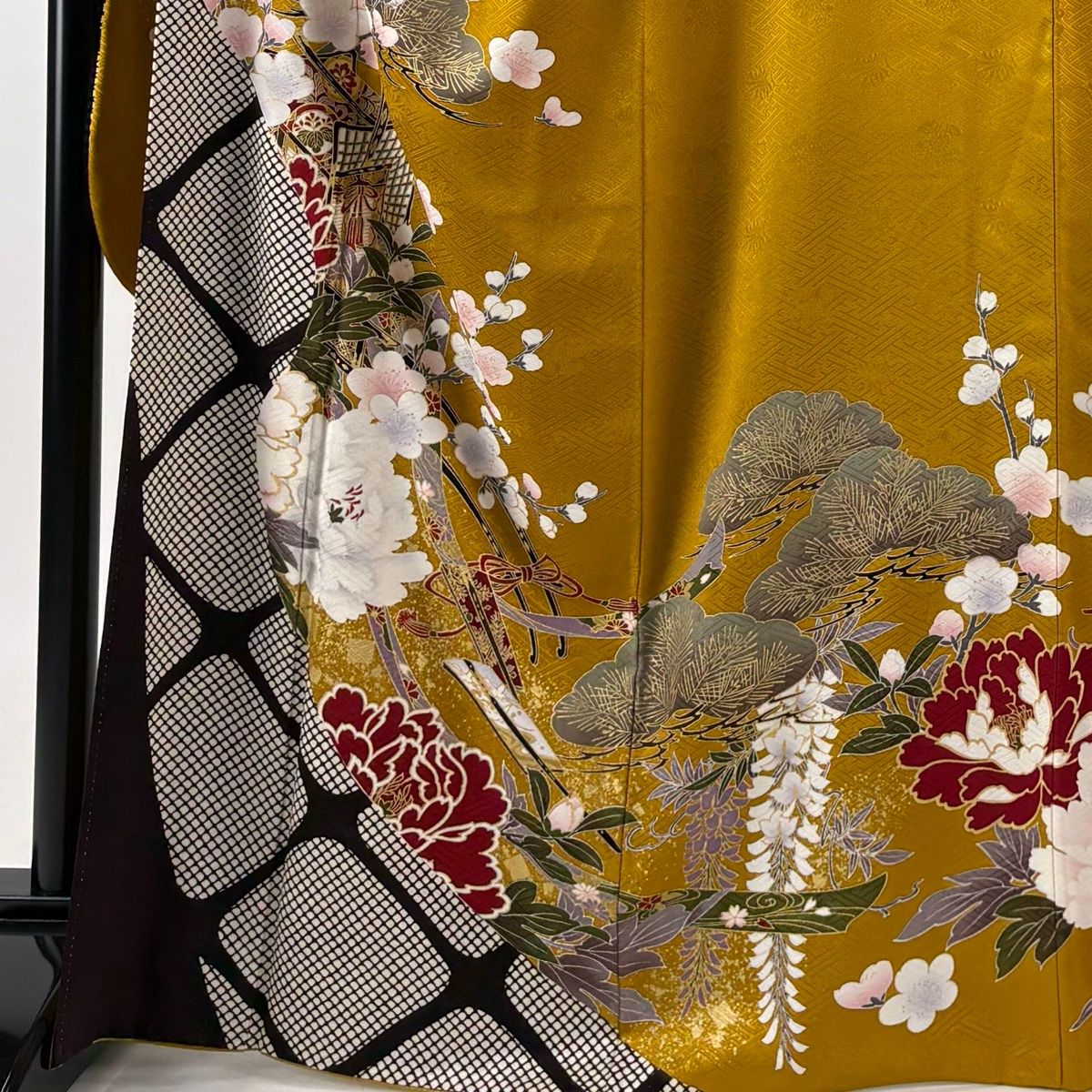 美品】 振袖 身丈167cm 裄丈67cm M 袷 袋帯フルセット 御所車 松竹梅
